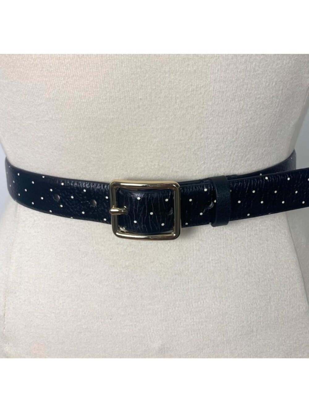 Talbots Black Leather Polka Dot Belt Gold Square Buckle Womens Small Preppy